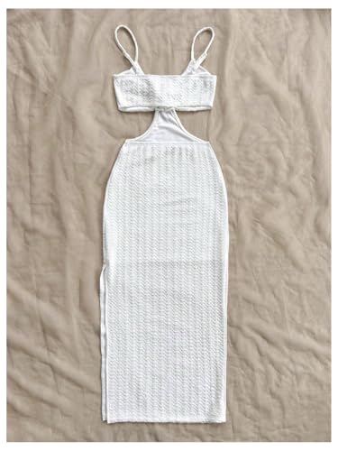 Image of SHENHE Women's Vacation Sexy Cutout Waist Split Camisole Textured Bodycon Summer Dress White X-Small