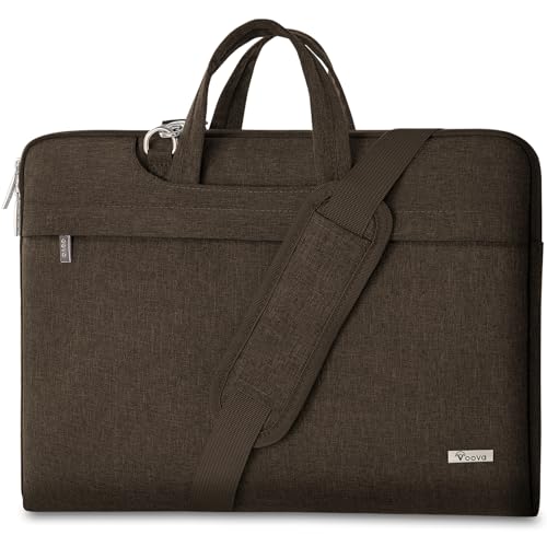 Voova Laptoptasche Tasche 15 15,6 16 Zoll Notebook Schultertasche Umhängetasche Tragetasche Notebooktasche leicht mit Versteckbarer Griff für Laptop 15.6 Braun
