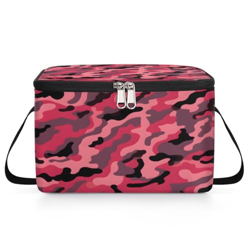 GzLeyigou Lunch Bags for Women Men 9 Cans,Abstract Camouflage Hot & Cold Food Delivery Bag Insulated Grocery Bag Insulated Lunch Box Pinks Camo Cooler Bag for Office Work Picnic Beach