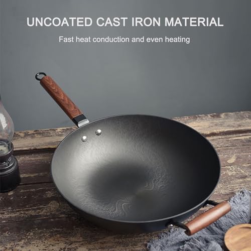 Induction Wok with Lid Non Stick and Detachable Handle Large Wok Pan for Induction Gas and Electric Hobs,32cm (32cm)