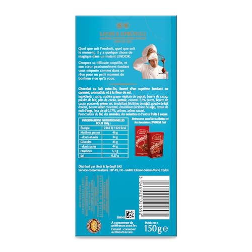 Lindt - Tablette LINDOR - Chocolat au Lait Caramel Fleur de Sel, 150g (Lot de 2)