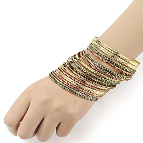 Ensoul EBR-0267-4 Arrow Stripe Antique Copper/Gold/Antique Gold Mixed Metal Aztec African Indian Multi Women Bangles Set Of 16 thumb #4