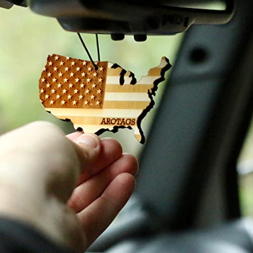 Arotags Wooden Car Air Freshener - Long Lasting Backwoods Birch Scent Diffuses For 365+ Days - Includes American Patriot Hanging Mirror Diffuser And Fragrance Oil - 100% American Made… #TOP5