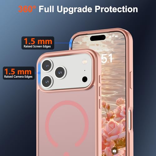 Image of SUPFINE Magnetic for iPhone 17 Pro Case (Compatible with MagSafe)(Military Grade Drop Protection) Translucent Matte Shockproof with Anti-Fingerprint Phone Cover 2025,Pink