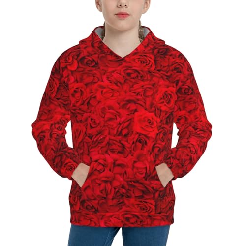 Red Rose Kid Hoodies Boys Sweatshirts Girls Pullover with Pocket