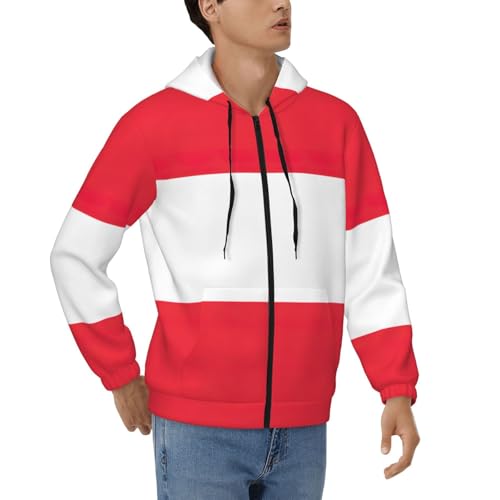 Sweat à capuche zippé thermique homme avec motif drapeau autrichien pour l'hiver
