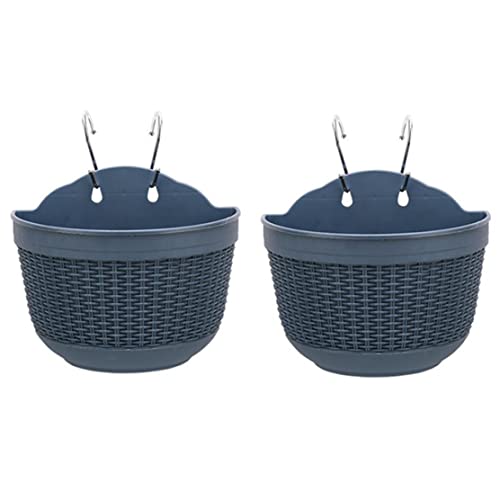 Kuyyfds Hanging Plant Pots, Hanging Flower Pot Balcony Wall Plastic Plants Hanger Basket With Drainage Hooks Blue 2Pcs #TOP26