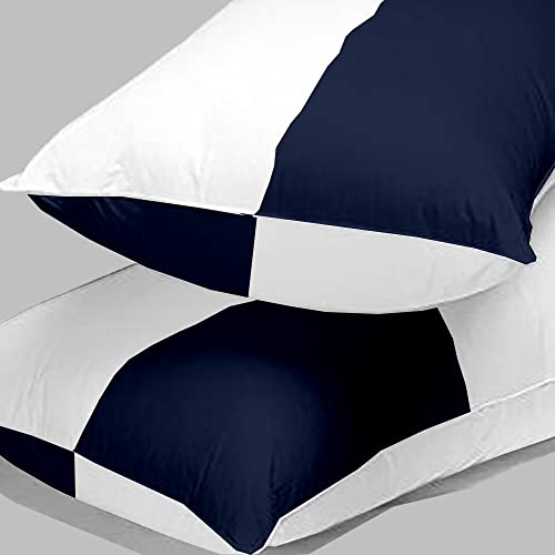 Image of Adjustable Hollow Fibre Sleeping Pillow Dream Fibre Pillow Bed Pillow Pillows for Sleeping Luxurious 2 Piece Microfiber Pillow Extra Soft Hotel Quality Pillow Navy Blue and White16x24