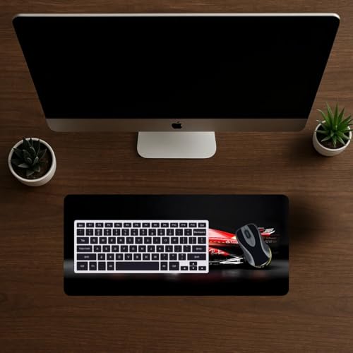 Image of Moto Edition Desk Mat 23x11 Inch - Racing-Themed Keyboard & Mouse Pad for Office, Home & Gaming | Non-Slip Rubber Base, Waterproof Surface, Supercar & Bike Inspired Table Mat (Red Formula)