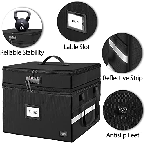 Fireproof Document Box With Lock, 2 Layer File Box Water-Resistant File Organizer With Reflective Strip Portable File Cabinet Collapsible Storage Filling Boxes For Home Office For Letter/Legal Folder #TOP6