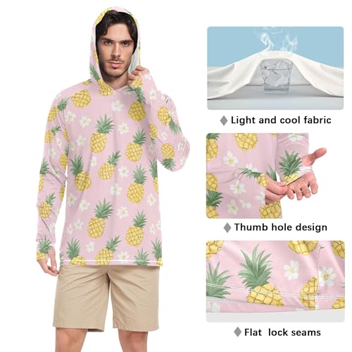 Funny Pineapples Fruit Pink Mens Sun Shirts Protection Long Sleeve Sailing Rash Guard UPF 50+ Farmer Shirt S4