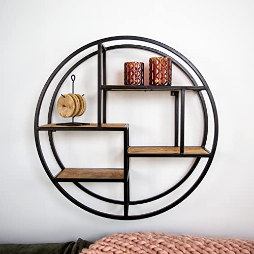 Dimehouse Sari Étagère Murale Industrielle Bois Métal Ø76, Noir, Brun Cover