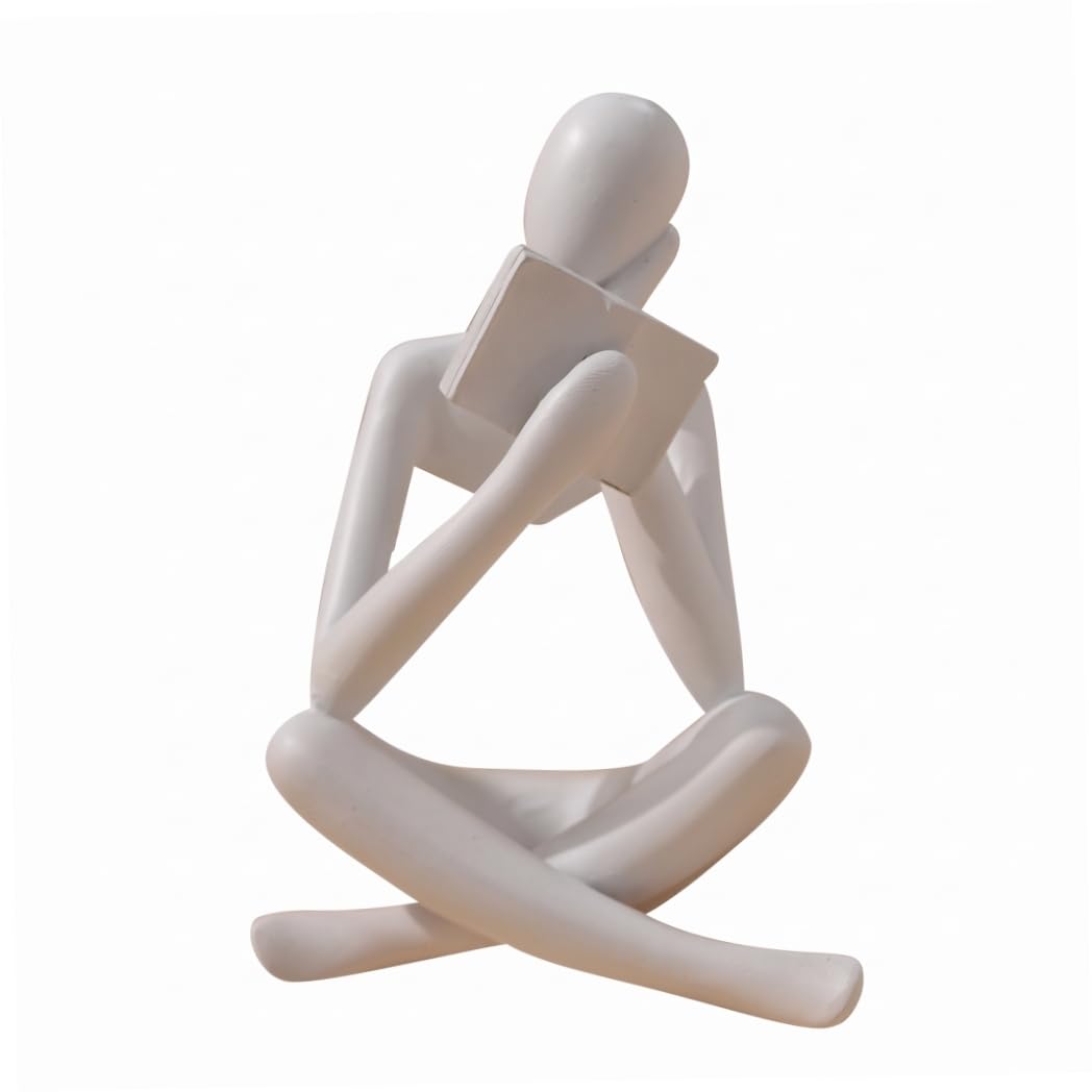 Imooreshine Abstract Reading Figurine Sculptures, Minimalist Bookshelf Decor for Living Room Office, White