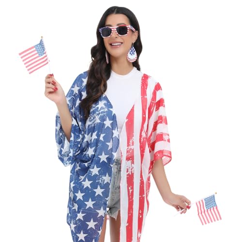 4th of July Outfits for Women Patriotic Kimono Cardigan with 4th of July Accessories | Womens 4th of July Outfit3