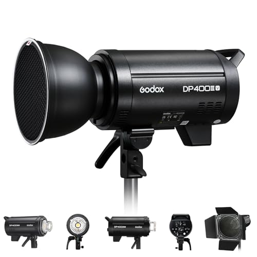 Godox DP400IIIV Studio Flash Strobe Light Kit,400Ws 5800±200K Température Couleur Monture Bowens Système X sans Fil 2.4G Studio Flash pour Mariage Portrait de Mode de La Photographie