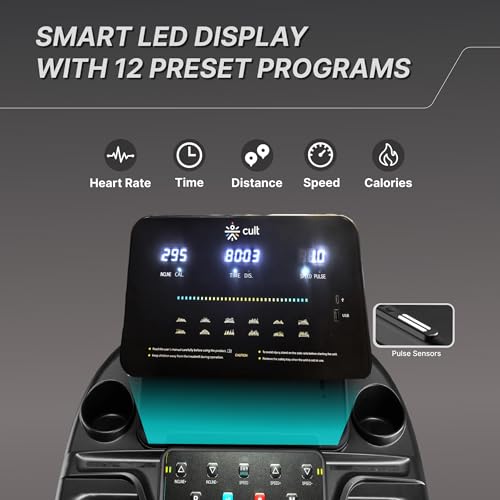 Image of Fitkit by Cult PowerRun96Auto BLDC Treadmill 5.5HP Peak | 120kg Capacity | 15-Level Auto Incline | 14 km /hr Speed | Foldable with Wheels | 12 Preset Programs & Tablet Holder | Perfect for Home Fitness