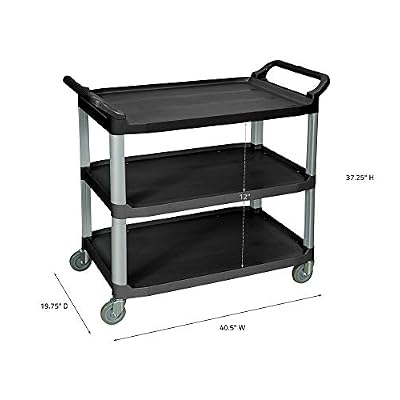 Luxor Home Office Large Multipurpose Three Shelves Serving Cart, Black