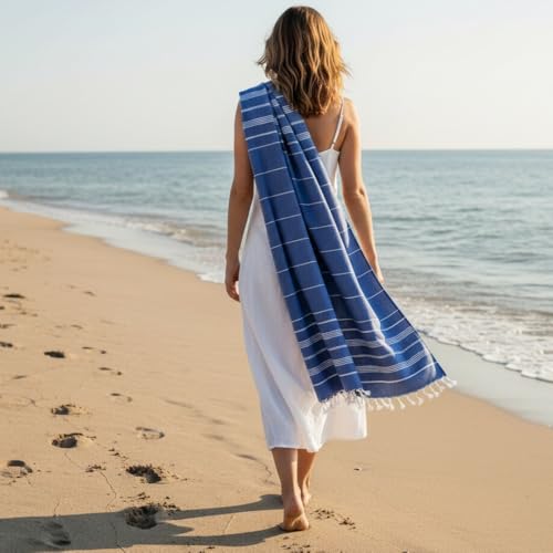 MyStilo® XXL Saunahandtuch Hamamtuch - Großes, Weiches Badetuch 100x200cm, Schnelltrocknend - Premium Strandtuch, Beach Towel, Handtuch für Männer, Frauen, Yoga und Fitness (Saks Blau)
