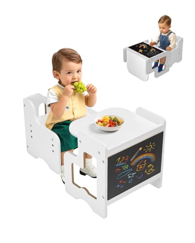VEVOR Set Tavolo e Sedia per lo Svezzamento Montessori, Tavola e Sedia in Legno per Bambini Piccoli, Sgabello Regolabile...