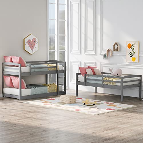 Lostcat Twin Over Twin Over Twin Triple Bunk Bed,Solid Pine Wood Bedframe With Built-In Ladder & Safety Guardrails,Can Be Divided Into 3 Separate Bed For Kids Teens Adults,No Box Spring Needed,Gray #TOP2