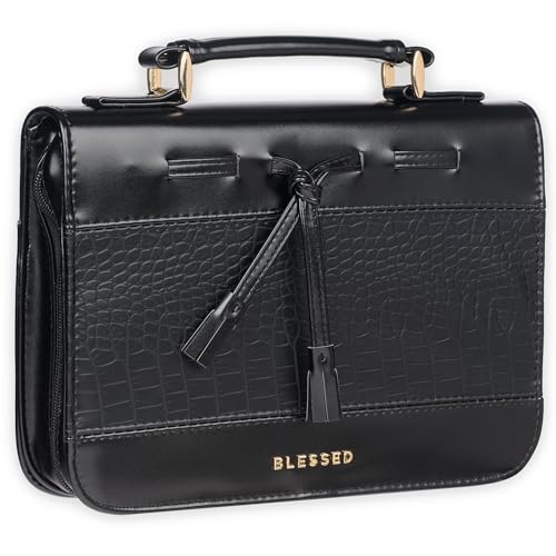 Étui de protection Christian Art Gifts Blessed en cuir vegan noir avec fermeture éclair