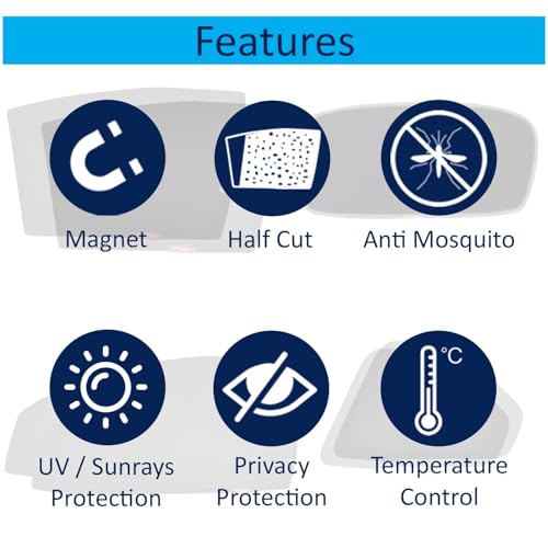 Image of KINGSWAY Accessories Car Side Window Sun Shade Half Cut Magnetic with Rear Windshield Curtain Only Compatible with Toyota Fortuner Year 2025 Onwards All Model, Only Half Cut in Front Window, Pack of 7