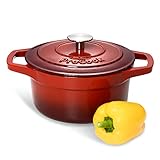 ProCook - Petite Cocotte Ronde avec couvercle - Faitout Bas - 20 cm / 2,7L - Dégradé Rouge - Fonte Émaillée - Compatible avec Toutes Sources de Chaleur (Induction Incluse)