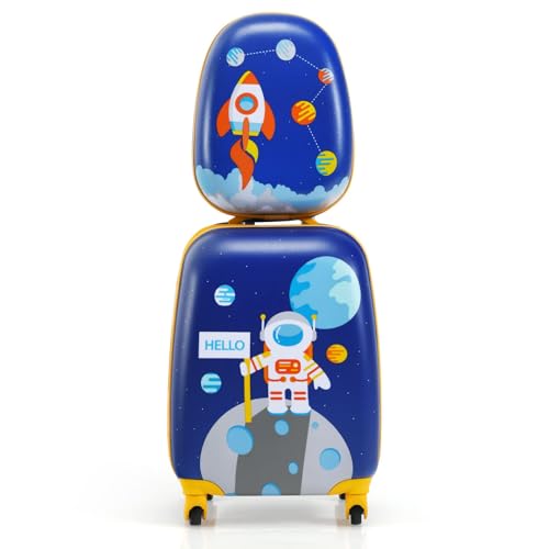 RELAX4LIFE Juego de 2 Maletas para Niños con 4 Ruedas Giratorias, Maleta de Viaje Infantil con Mango Ajustable, Doble Cremallera y Película de PC, Regalo para Niños (Modelo 7)