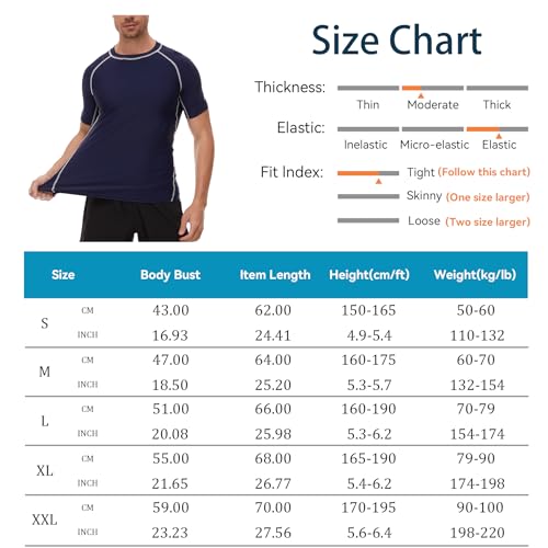 AMZSPORT Camiseta Rash Guard para Hombres, Protección UV UPF 50+, Camiseta de Manga Corta, Chaleco de Protección Solar de Secado Rápido para Natación, Surf, Pesca, Correr, Azul Marino, M - imagen 5