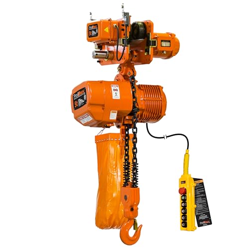 Prowinch 11000 Lbs 5 Ton Electric Chain Hoist with Trolley 3 Phase 208V-240/440-480V -20 ft Lifting Height, H3 Duty Class, G100 Chain for Heavy-Duty Lifting, Ceiling Pulley, Attic & Industrial Use