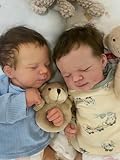 RXDOLL Reborn Baby Dolls Twins Boy and Girl, 45,7 cm Full Silicone Baby Doll Réaliste Full Body Silicone Full Body, Real Life Babys Twin Doll, Réaliste Nouveau-né Bébés Lavable Jouet