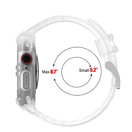 T-ENGINE Case with Band Compatible with Apple Watch 44mm Series 4 Series 6/5/SE, TPU Rugged Sports Band with Rasied Protection Case for Men/Women, Half Clear - Thumbnail 4