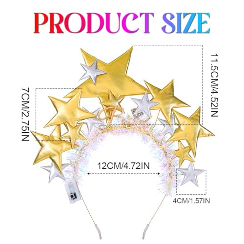 Zoestar Light Up Star Crown Headband Gold Stars LED Headbands Glowing Bridal Headpiece Hair Accessories for Women - Image 4