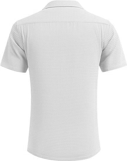 Image of Casual Waffle Knit Shirt for Men Stylish Half Sleeve Mens Shirts M to 3XL