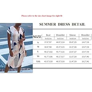 TEMOFON Women's Dresses Summer Floral Geometric Pattern Short Sleeve Midi V-Neck Casual Dress with Belt S-2XL - immagine 6
