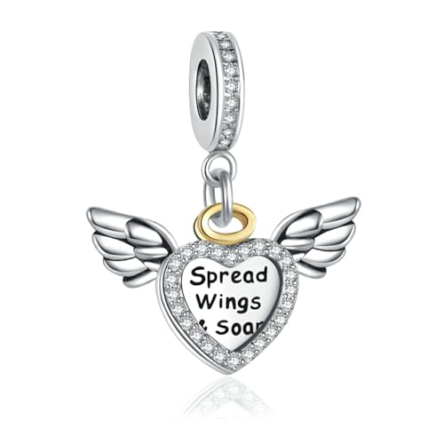 Dije de alas de ángel compatible con pulsera Pandora abalorio de corazón extendido