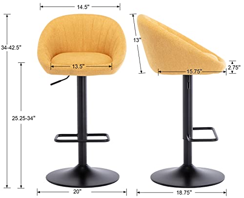 Cimota 26 Inch Counter Height Chairs Bar Stools Set Of 2 Modern Comfortable Counter Stool Island Chair With Back/Footrest For Kitchen/Home Bar/Pub/Dining Room, Yellow Terrycloth #TOP3