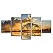 Produktbild DAIZHJ Leinwand Poster Wandkunst   5 Panel Sonnenuntergang See Baum Landschaftsmalerei Modulare HD Drucken Bilder Modulare Wohnzimmer Dekor