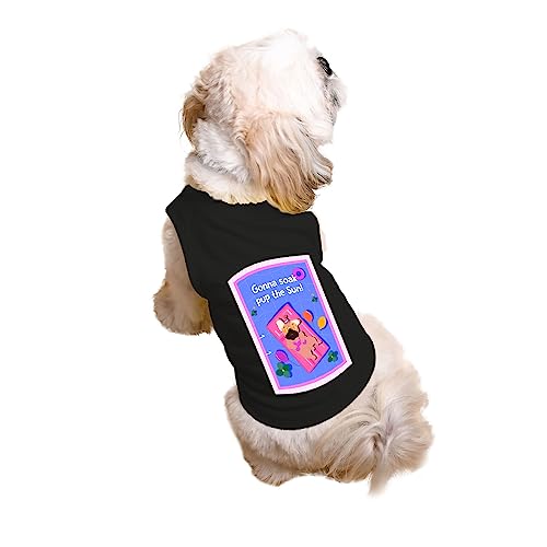 Image of Ruse 'Gonna Soak Up the Sun' Printed Dog T-Shirt - Cotton Blend Sleeveless Round Neck Tank for Small Breeds - Black, XXS - Chihuahuas, Papillons & Other Small Dogs - Dog Apparel Gift (1 Count)
