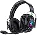 Krysenix KGH2 Wireless Gaming Headset für PS4, PS5, PC, Mac, Switch, 2.4GHz Gaming Headset mit Mikrofon, Faltbares Noise Cancelling Kabelloses Headset mit LED-Lichtern, 40H Akkulaufzeit, Rußschwarz