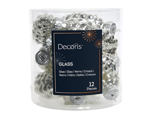 Glaskugeln Tannenzapfen 60 mm glanz matt 12 Zapfen silber