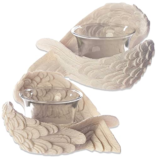 mtb more energy Juego de portavelas decorativo "Sheltering Wings", alas de ángel con cristal (2 unidades), longitud 12 cm, decoración Cover