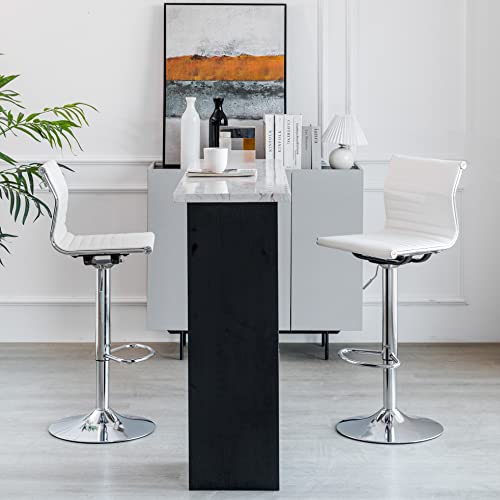 White Bar Stools Counter Height Barstools, Adjustable Stool With Pu Leather,360°Swivel Bar Stools With Backs-Set Of 2. #TOP1