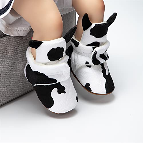 Miamooi Infant Baby Girls Boys Cotton Cow Booties Newborn Winter Warm Fleece Cozy Slippers Toddler Non-Slip Ankle Boots First Walker Crib House Socks Shoes 6-12 Months #TOP1