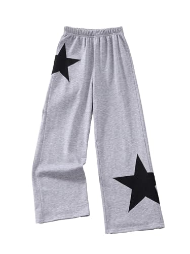 SOLY HUX Girl's Graphic Sweatpants Star Print Cute Sweat Pants Elastic High Waisted Wide Leg Long Pants3