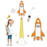 CHARMIBLE Personalised Wooden Print Height Chart for Kids, Custom Name Wall Hanging Measuring Ruler for Child, Removable Wood Baby Measuring Wall Chart for Bedroom Nursery Wall Decoration (Rocket B)