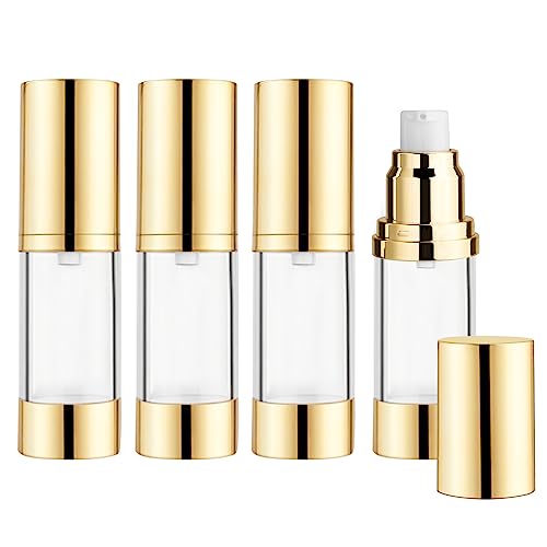 BOSMIOW 4Pcs 30ml/1oz Clear Plastic Airless Vacuum Pump Bottles Refillable Lotion Dispenser Containers with Golden Pump Head for Makeup Foundation,Shampoo,Hand Soap,Face Cream,Moisturizers