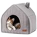 FUKUMARU Katzenbett große Katzen Katzenhöhle-43x43x45cm,Katz... Indoor Mit abnehmbarem Katzenkissen,Haus Modellierung Stil, Katzen Bettchen waschbar, Grau