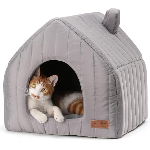 FUKUMARU Cuccia Gatto Interno, Cuccia per Gatti Morbida e Termica, Impermeabile, Cuscino Rimovibile Lavabile, Base Antiscivolo, Leggera, Pieghevole e Facile da Pulire.