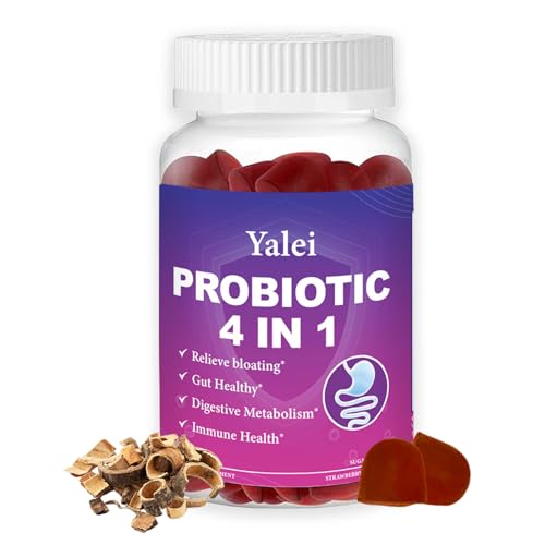 Yalei Probiotic Kombucha Gummies | Sugar Free | Probiotics Fiber Supplement for Women and Men | 1.6 Billion CFU Lactobacillus Plantarum & Slippery Elm for Bloating & Gut Health | Strawberry Flavor